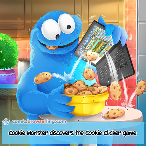 Cookie Monster discovers the Cookie Clicker game.